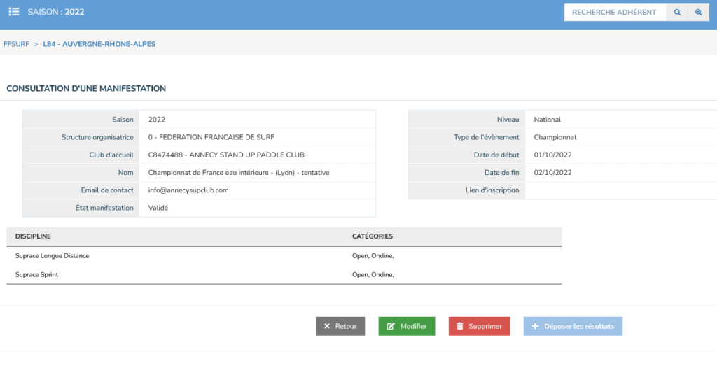 championnats de France eaux intérieures 2022